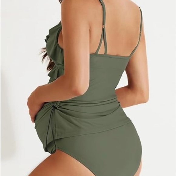 NWT Summer Mae Maternity Tankini Swimsuit Ruffle V-neck Ruched Tie Sides M - Picture 3 of 16